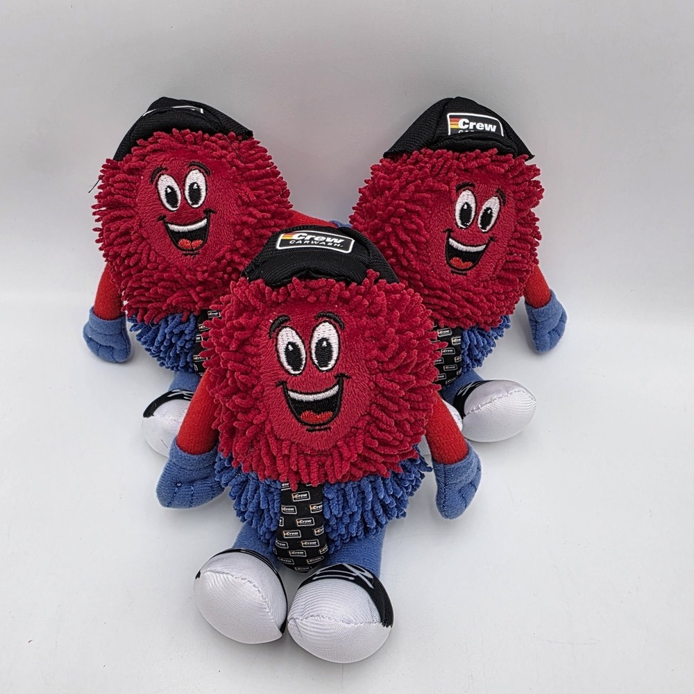 Lot of 3 Crew Carwash Spinner Plush Stuffed Animal Toy Advertising Red Blue 7.5"